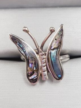 Butterfly Ring with Abalone Shell Inlay - 925 Sterling Silver Ring